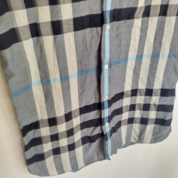 Burberry Checked Short Sleeve Cotton Shirt navy blue check sz L - Picture 3 of 9